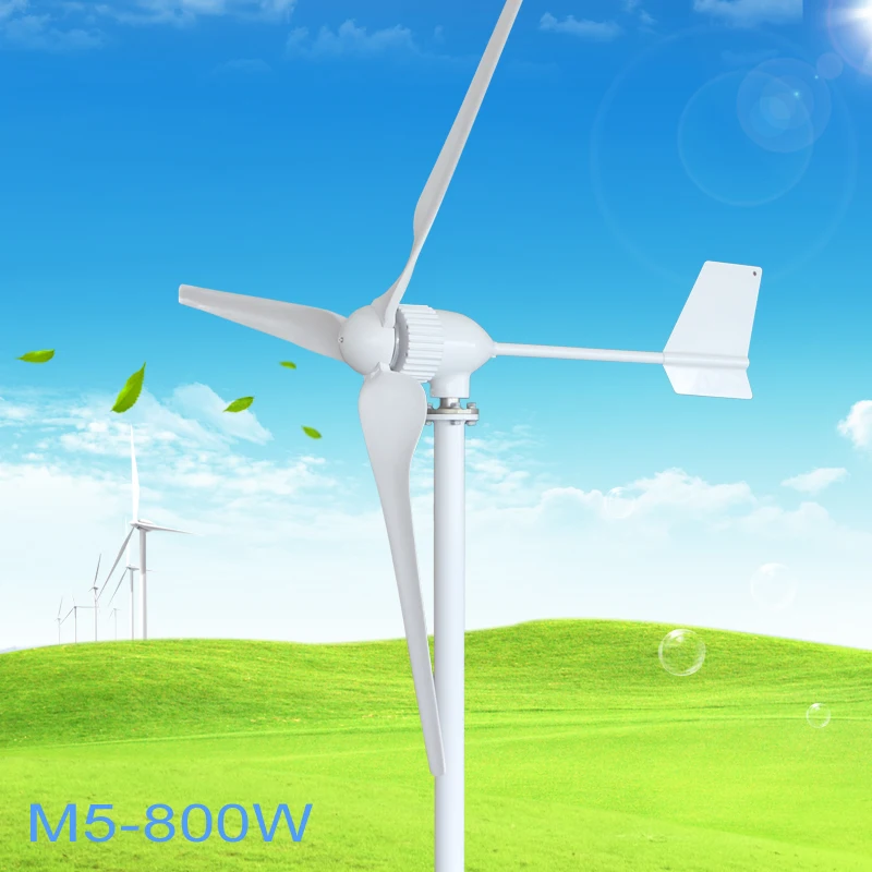 

800W Wind Turbine Generator 24V/48V 2.5m/s Low Wind Speed Start 3 blade 1050mm , with IP 67 charge controller