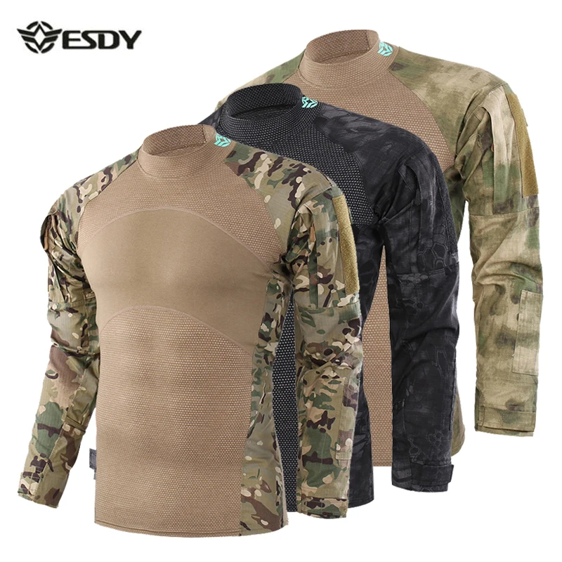 

Men Military Tactical T-shirt Long Sleeve Camouflage Tactical Shirt Combat Soldier T-shirts Clothes Male Hiking Hunting T-Shirt