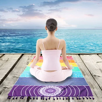 

7 Chakra Rainbow Stripes Beach Towel For Adults Shower Bath Towel Mandala Blanket Microfiber Bohemian Tapestry Yoga Mat 150*75cm