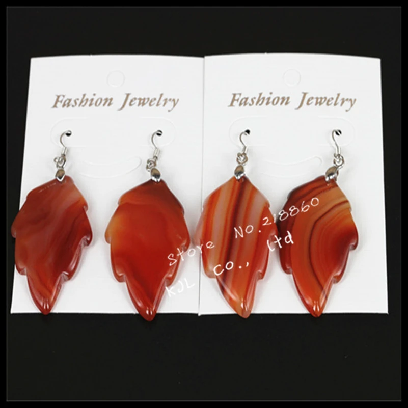 1pairs Charms Jewelry 30x35mm Natural Polished Red Maple Leaf Indian Gem Stone Leaves Earrings 