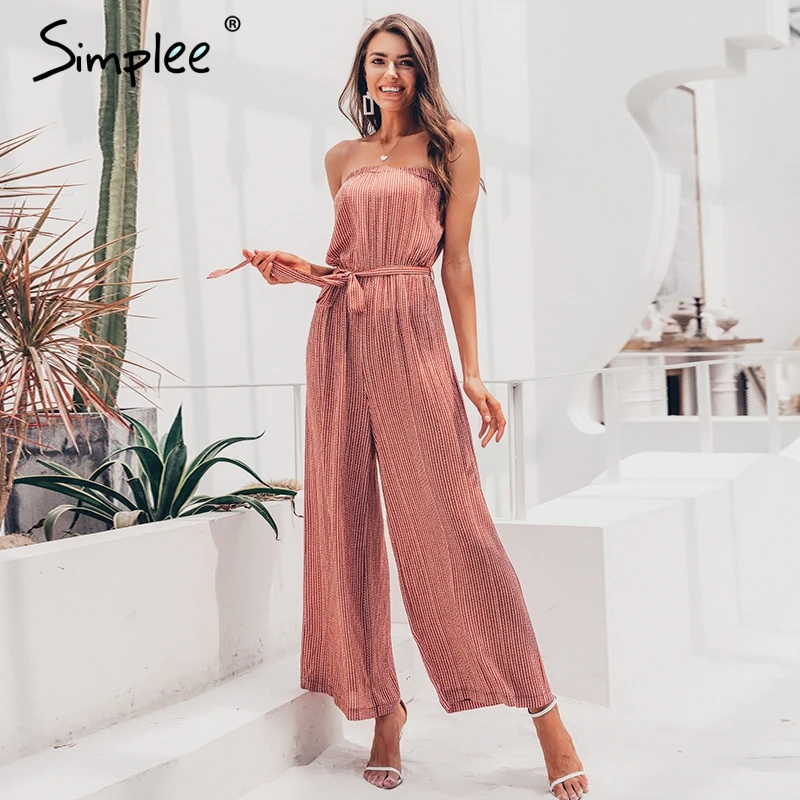 Simplee épaule dénudée sexy combinaison femmes élégantes ceintures combinaison longues barboteuses été solide imprimé léopard salopette combishort 2019