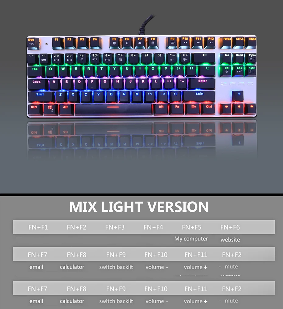 Metoo  Edition Mechanical Keyboard 87 keys Blue Switch Gaming Keyboards for Tablet Desktop  Russian sticker