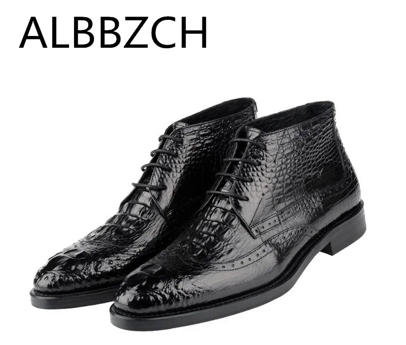 

New Arrival Crocodile Men Basic Shoes Top Quality Genuine Leather Men's Martin Motorcycle Male Ankle Boots Wedding Dress Shoes