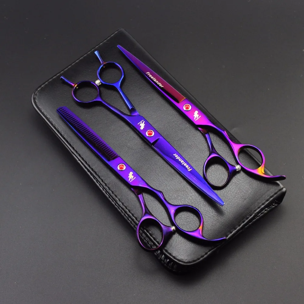 Японские Ножницы 7,0 дюйма с гальваническим покрытием фиолетового цвета, комплект из 3 предметов, парикмахерские ножницы для ухода за домашними животными, набор для ремонта кошачьей и собачьей шерсти
