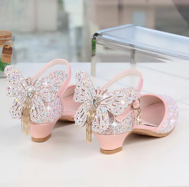Baby Shoes Kids Shoes Children Sandals Kids Sandals Princess Kids Leather Shoes For Girls Glitter Butterfly Knot Dress Banquet Party Children High Heel Shoe For kids Girls Sandals