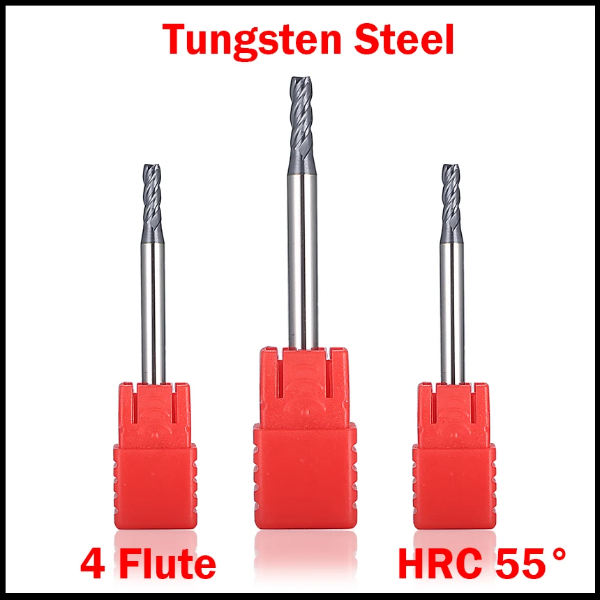 1.1mm 1.2m 1.3mm 1.4mm OD 4 Flute HRC55 Solid Carbide Altin Coated CNC Cutting Tool Router Bit Flat End Mill Milling Cutter | Инструменты