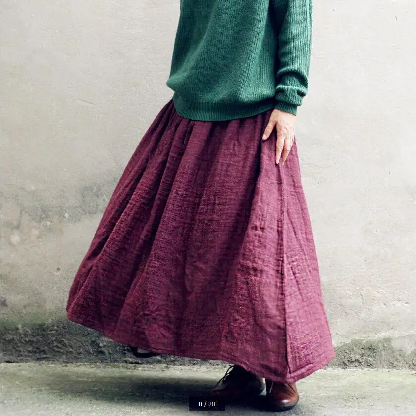 Женская длинная юбка макси из хлопка и льна с поясом на резинке|elastic waist|plus skirtskirt