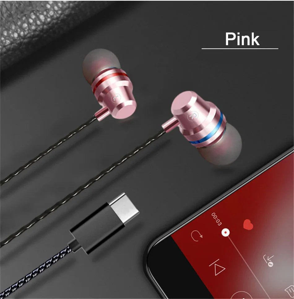 USB Type C Earphone Dynamic Drive Headphone For Xiaomi 6 6X 8 Mix2 Note5 Bass Metal Sport Gaming Earphones With Mic For Samsung13