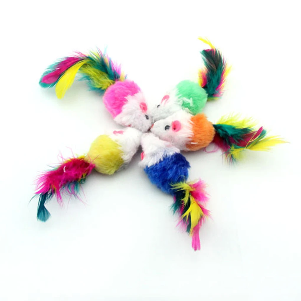 10pcs Pet Cat Supplies Mouse Shaped with Colorful Feather Tail