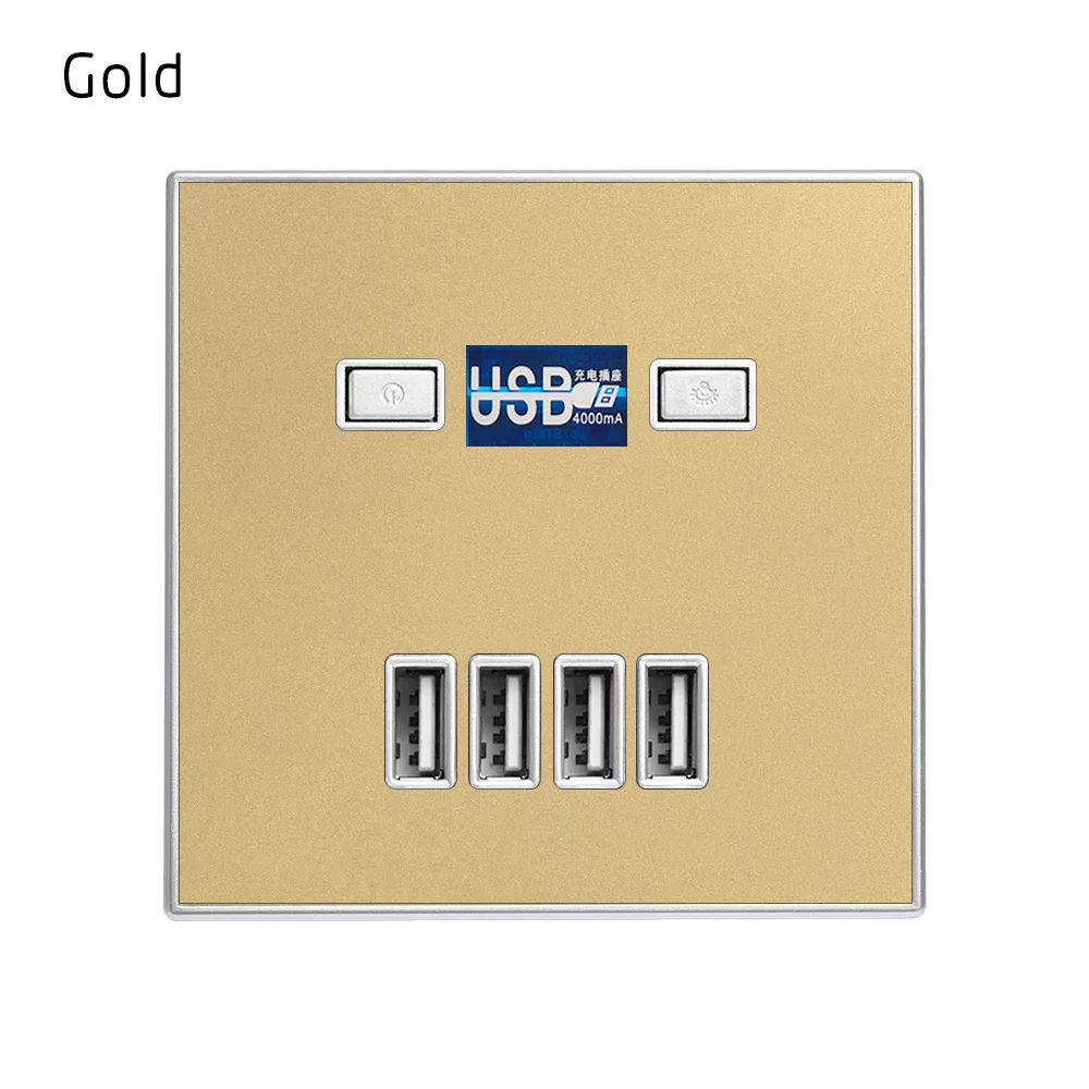 1Pcs 86mm* 86mm 4A 4 USB Port Quick Charger Gold/White/Black/Silver Home Use Wall Socket Power USB Electrical Outlet