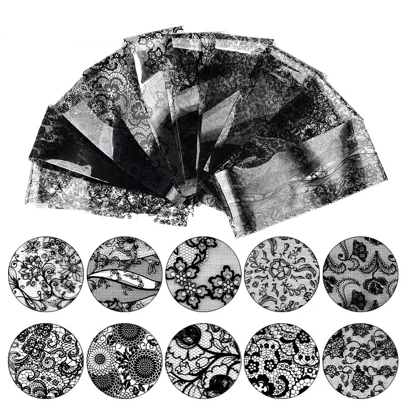 10pcs-20cm-Nail-Art-Transfer-Foil-Sticker-Black-Lace-Rose-Flower-Design-Nail-Foil-Stickers-Gel