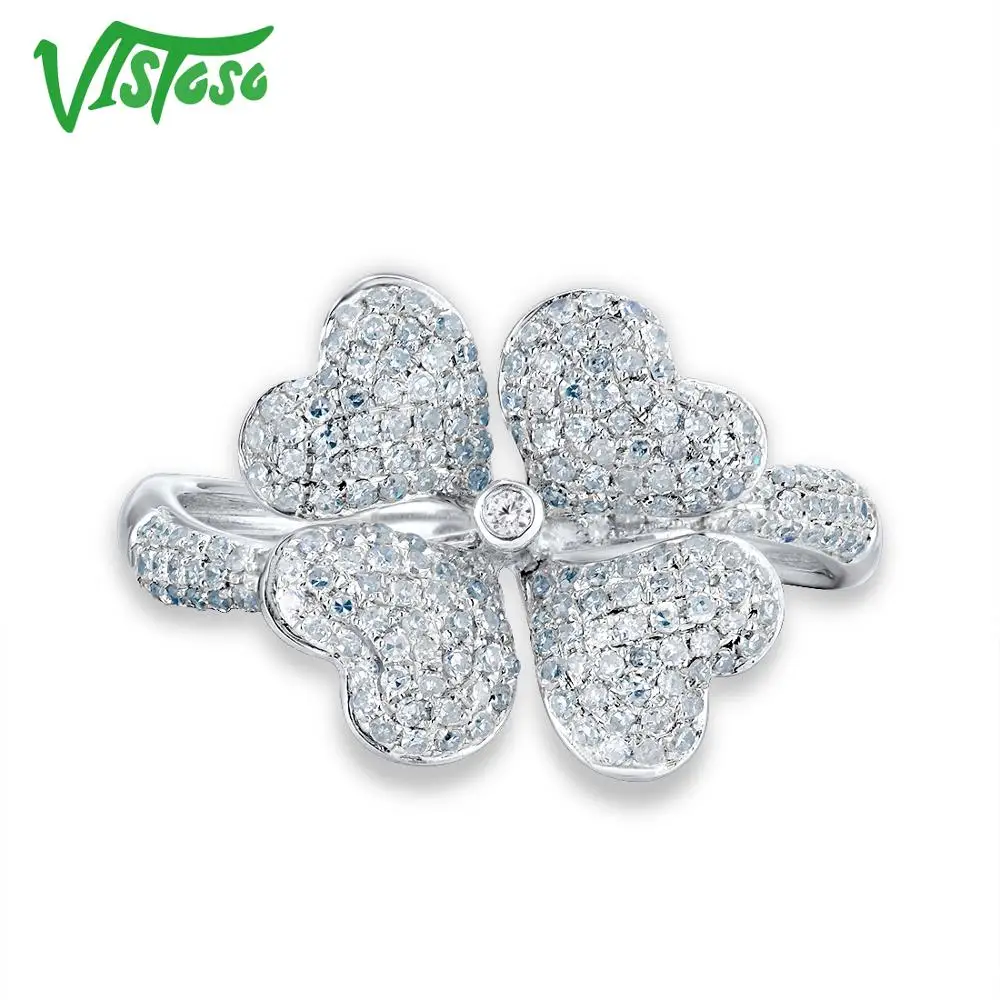 VISTOSO золотые кольца для женщин Подлинная 14 K 585 кольцо из белого золота сверкающие