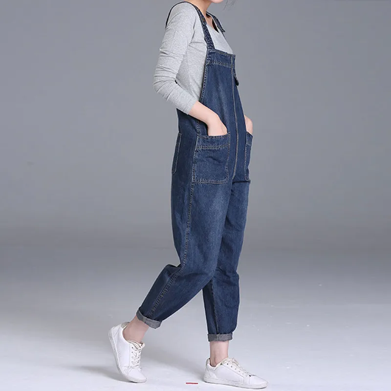 Plus Size 4XL 5XL Boyfriend Jeans For Women Pockets Denim Jumpsuits Long Pants Women Harem Jeans Overalls Wide Leg Rompers C4310