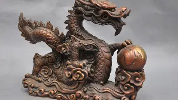 

8'' China Fengshui Zodiac Bronze Dragon Play Earth Ball Statue Figurine