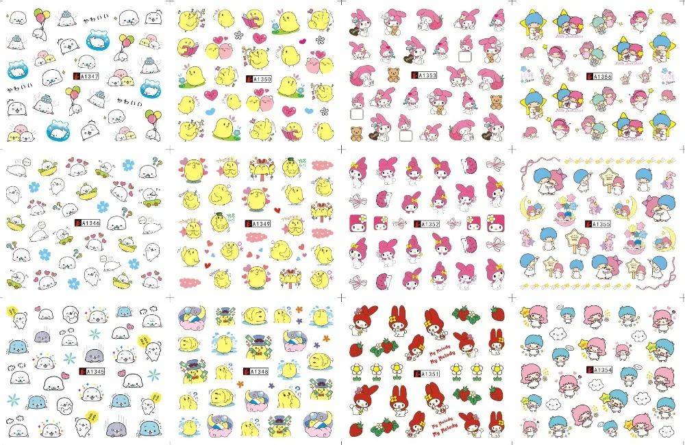 12 sheets lot water transfer nail art decorations stickers decals manicure nails supplies tool Cute animal cat dog rabbit