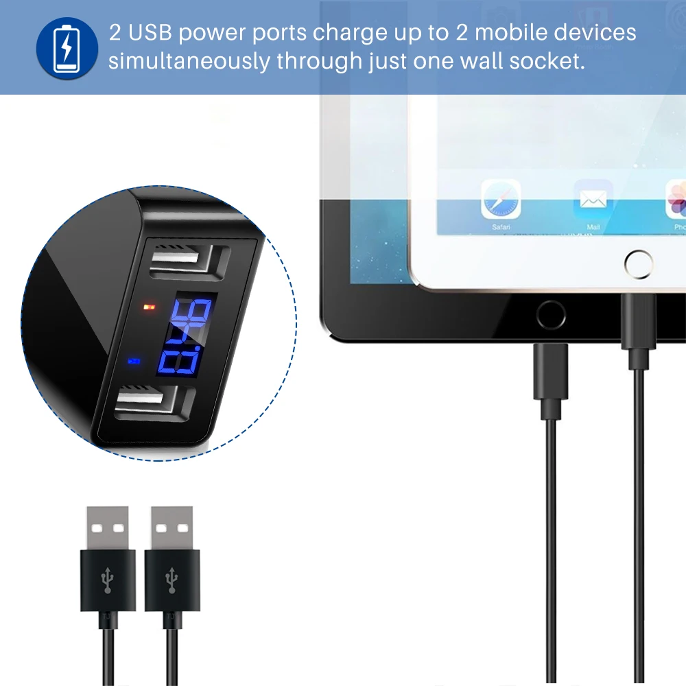 Powstro Dual USB зарядное устройство для телефона светодиодный дисплей адаптер Макс 2.4A Смарт Быстрая зарядка мобильное зарядное устройство для iPhone для samsung