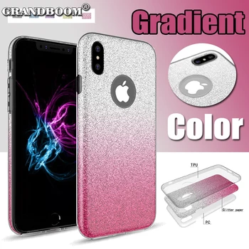 

20pcs 3 in 1 Gradient Color Glitter Bling Case For iPhone 11 Pro Max XS XR X 8 7 6 6S Plus Hybrid TPU+PC Transparet Clear Cover