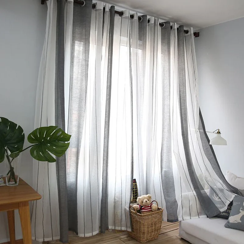 

Simple Striped Tulle Curtain for Bedroom Living Room Polyester Translucent Window Screen Decorative Voile Curtains 100x200cm