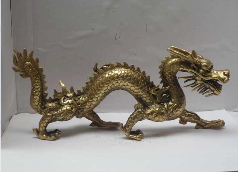 Long 11 inch Metal crafts Home Decoration Chinese Brass Carved Dragon