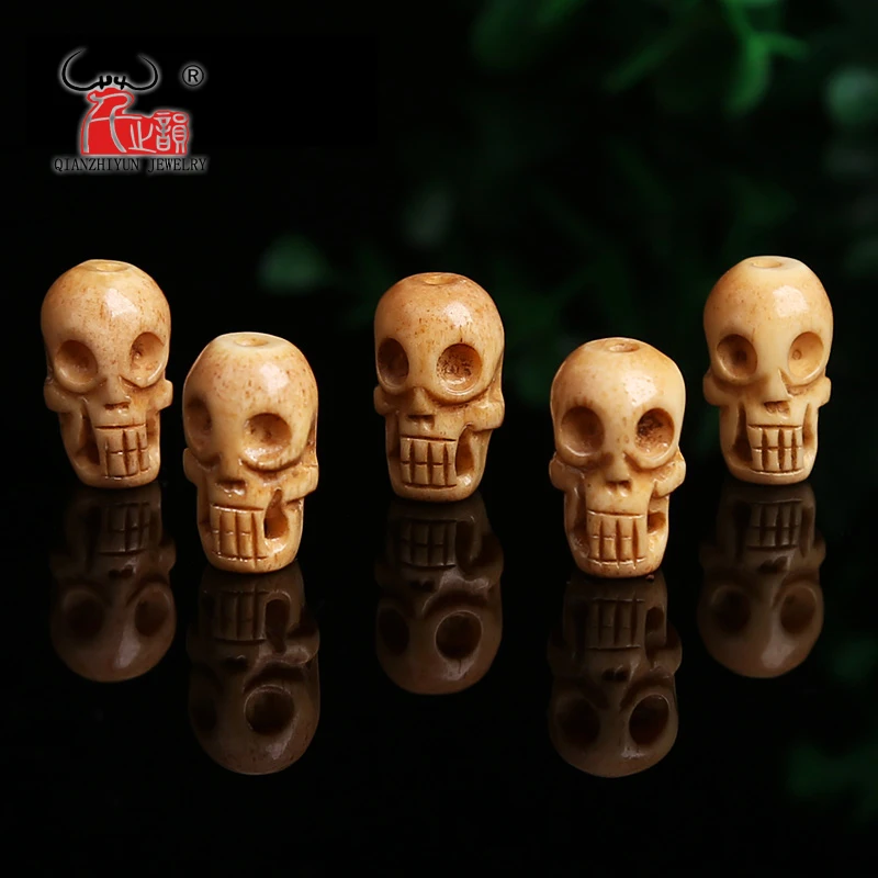 3 шт. ручной работы Резные натуральный Як Bone бусины череп в античном стиле для