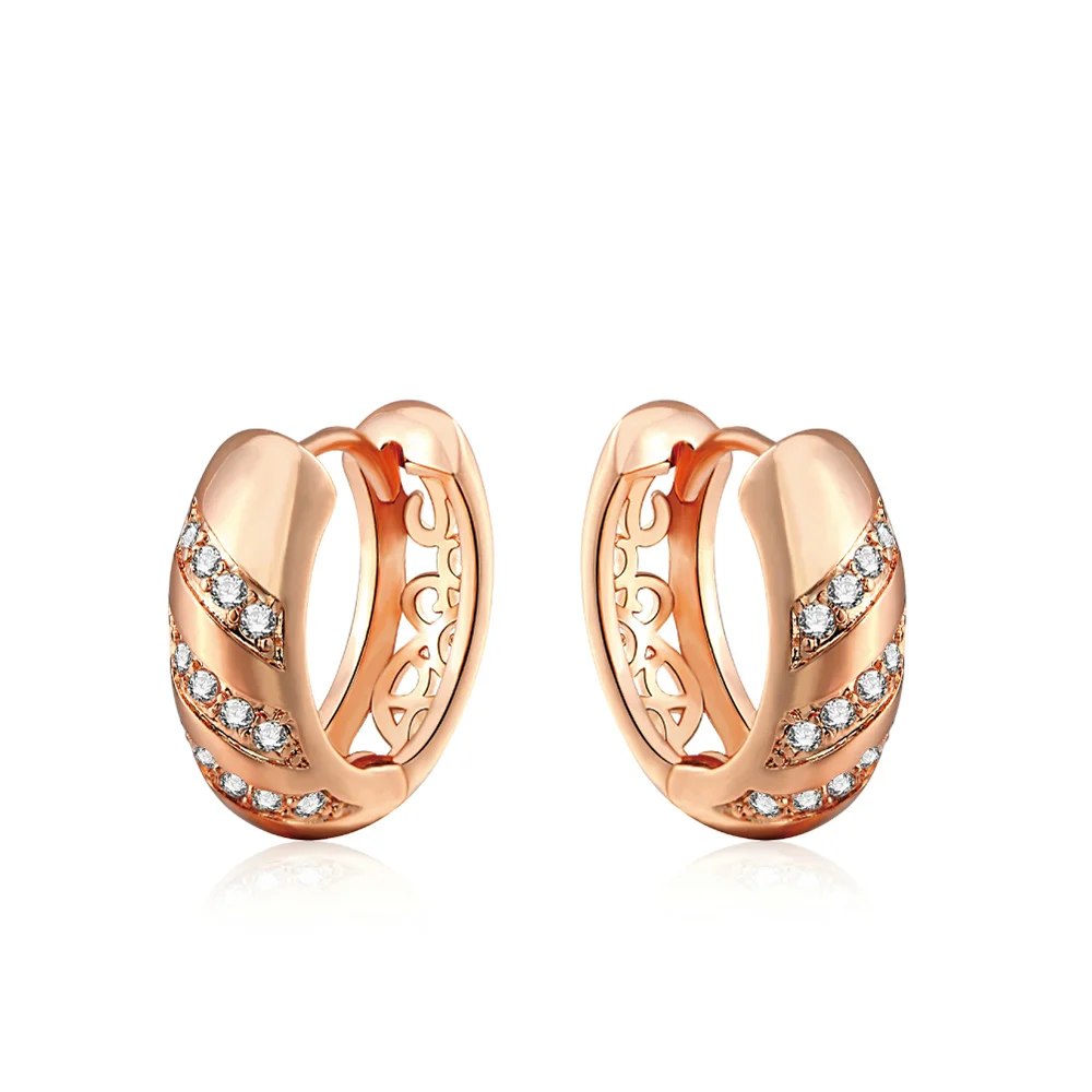 Двойные модные серьги обруча для женщин, кубический цирконий, кристалл, розовое золото, цвет,, пирсинг, ювелирные изделия, серьги DFE829M - Окраска металла: Rose Gold Clear