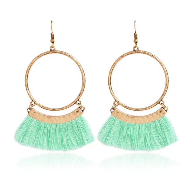 Multiple color bohemian ethnic fringed tassel earrings golden round Multiple color bohemian ethnic fringed tassel earrings golden round