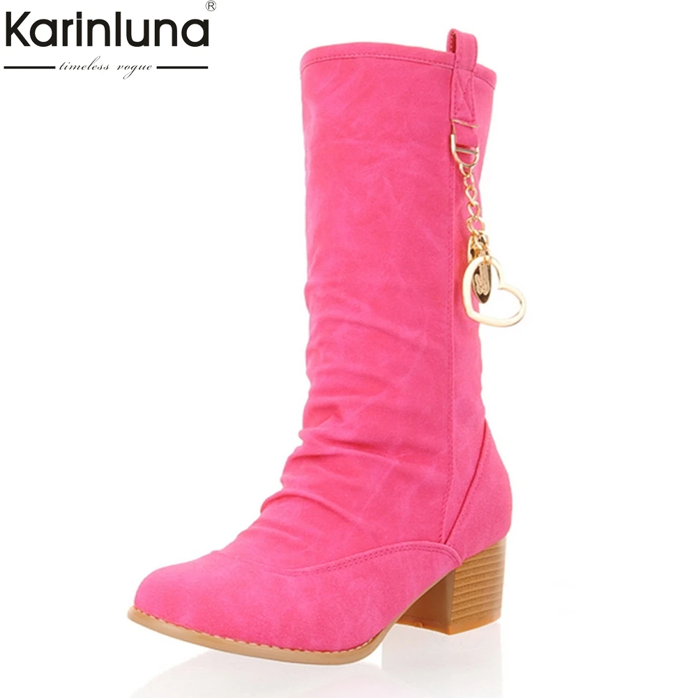 

KarinLuna 2018 Large Size 31-43 Woman Shoes Women Western Boots Retro Autumn Winter Candy Colors mid-calf Boots Woman Shoes