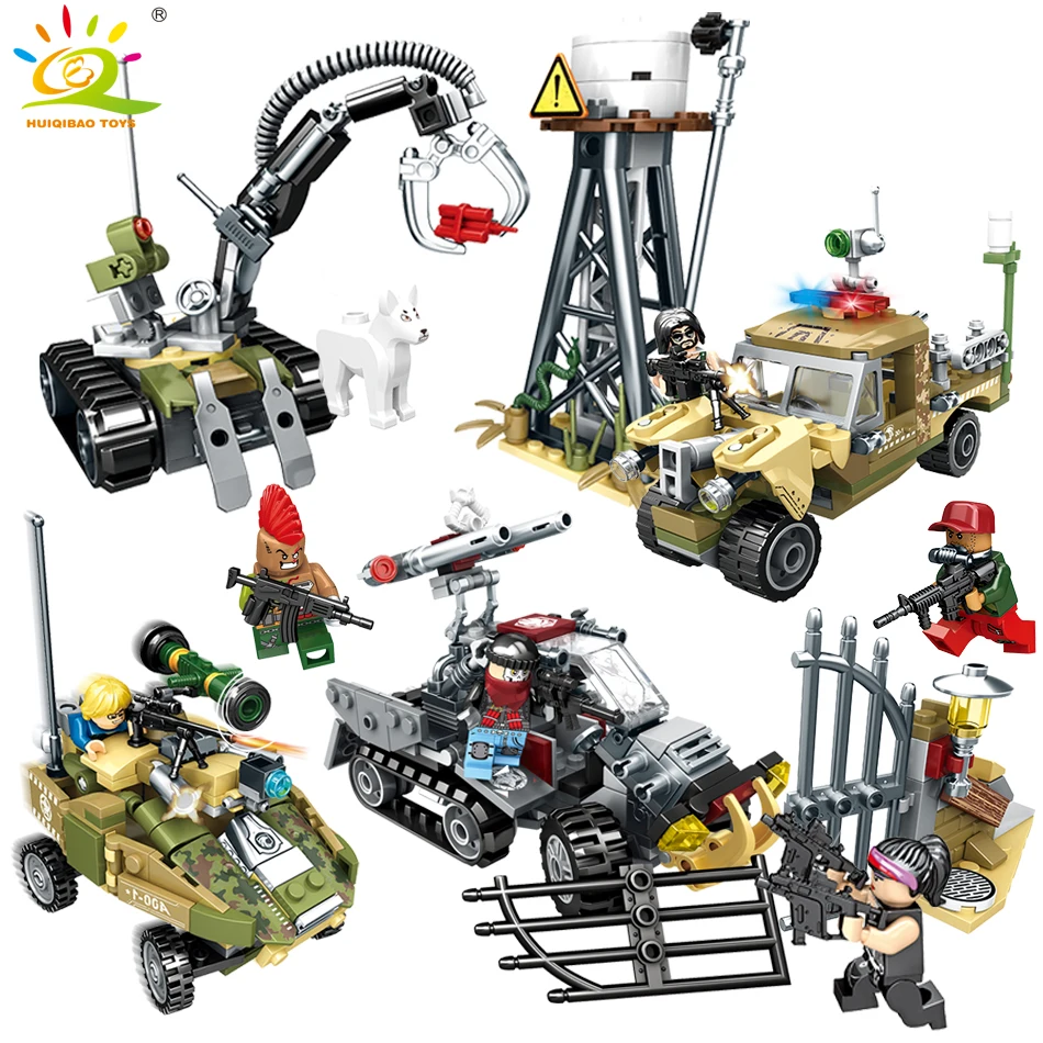 

LegoING Military trucks command chariot building blocks Hurt Locker figures Bricks Army soldiers Educational toys for children