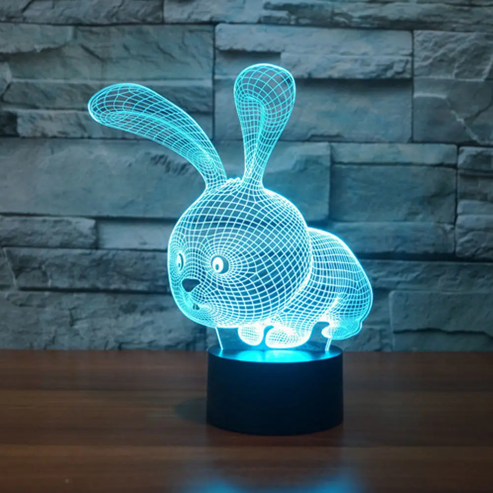 Сна 3D лампа Иллюзия Банни LED настольная Таблица ночь свет лампы 7 цветов touch