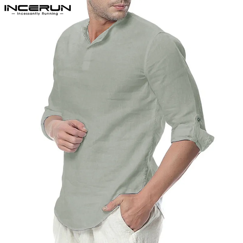 زائد حجم الأزياء طويلة الأكمام الرجال قميص الشارع الشهير القطن الصلبة الذكور عارضة الأساسية قميص Camisa بلوزة البلوفرات الرجال 2019 INCERUN