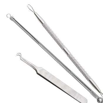 

3Pcs/Set Blackhead Tweezers Blemish Face Cleaning Black Spots Removal Tools Acne Pimple Extractor Black Head Remover Acne Needle