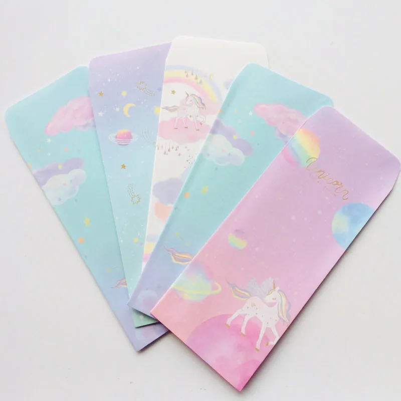 

5pcs /lot Fresh Rainbow Unicorn Cartoon Paper Envelope Creative DIY Tool Greeting Card Cover