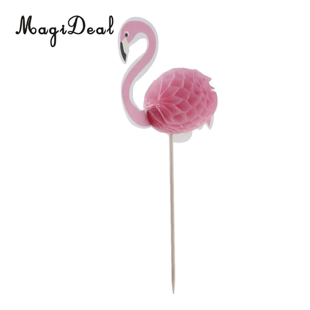 12 Pack 3D Flamingo Cupcakes Party Supplies Toppers Food Picks Cocktail Tropical Cupcake Decoration