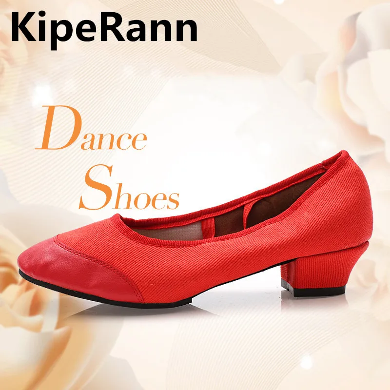 

KipeRann2019 new ballet shoes ladies dance shoes canvas soft bottom square low heel shoes black / red ladies sports girls shoes