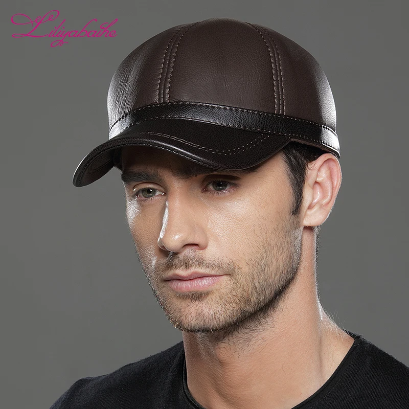 Online LILIYABAIHE Neue Winter herren capS leder hut Baseball Caps Casual Hüte Caps von Beliebte Einstellbare größe hüte mode Warme mütze