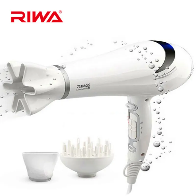 Цена Riwa семейный фен использовать ионные фен для волос 2200 Вт фен Professional фен концентратор сушки Фен белый