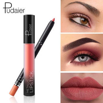 

Pudaier Brand lip gloss+Lip Liner Waterproof Long Lasting 2Pcs/Set Sexy Nude Red Color Velvet Liquid Lipstick Matte Cosmetic Kit