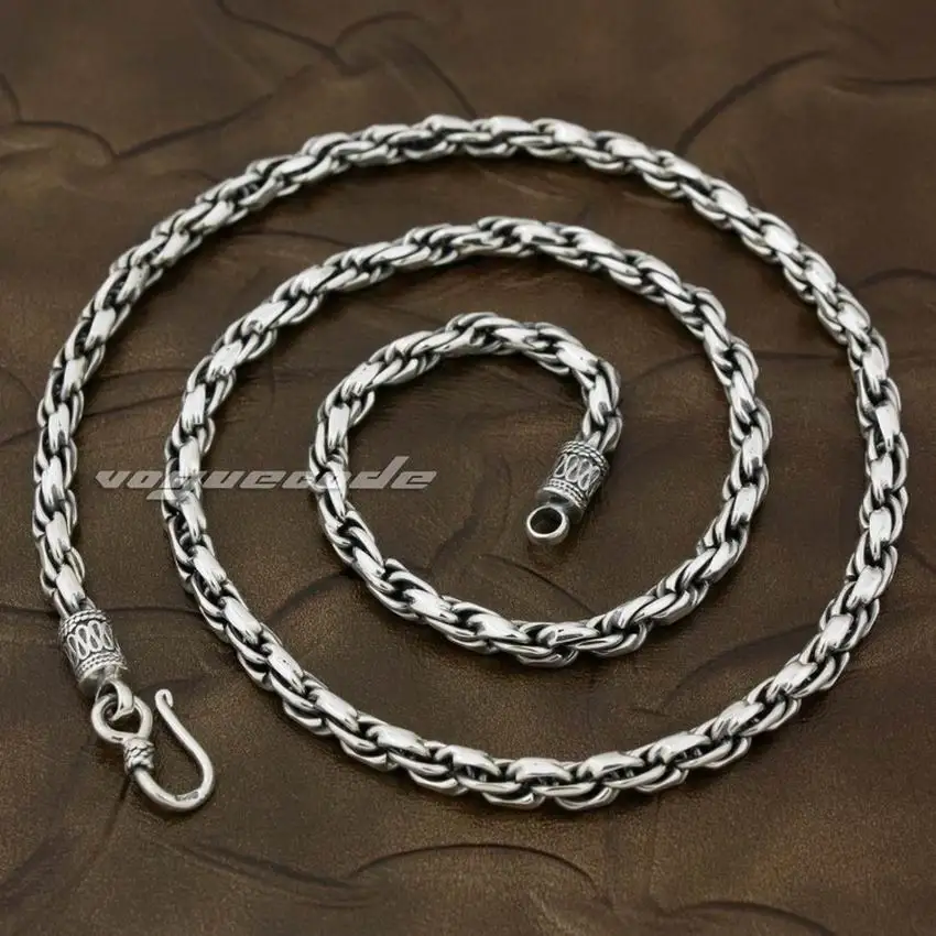 5mm 925 Sterling Silver Woven Double Link Chain Mens Biker Necklace 8L001 Free Shippingin Chain