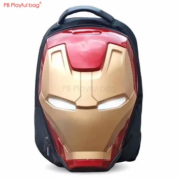 

Fashion Iron hero 3D head model Luminescent Backpack Novelty Eye glow Bag New Gifts Peripherals Children favorite gifts HC14
