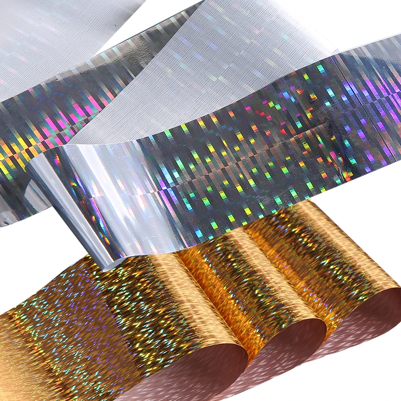 

2 models 4*100cm Holo Starry Nail Foil gold Silver Plaid Line Manicure Nail Art Transfer Sticker