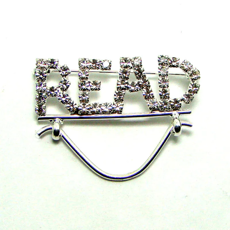 New Silver Color Rhinestone Read Custom Words Eyeglasses Holder Pin