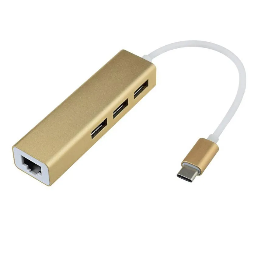 USB-C to3-Port USB 3,0 концентратор с 10/100/1000 гигабитный Ethernet адаптер для устройств usb type-C для MacBook Pro ChromeBook Pixel