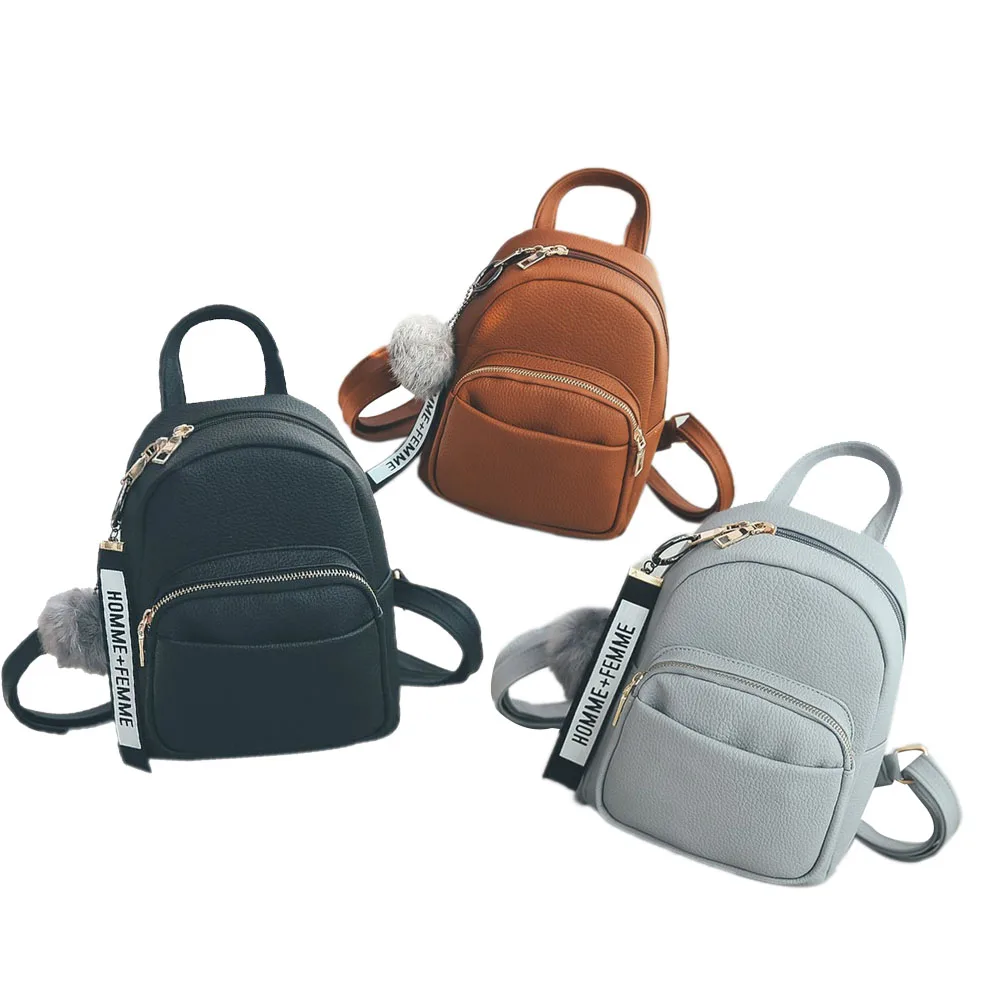 

Female Soft PU Leather Mini Backpacks Students Fuzzy Ball Pendant Shoulder Schoolbags Women Fashion Small Travel Bags Back Pack