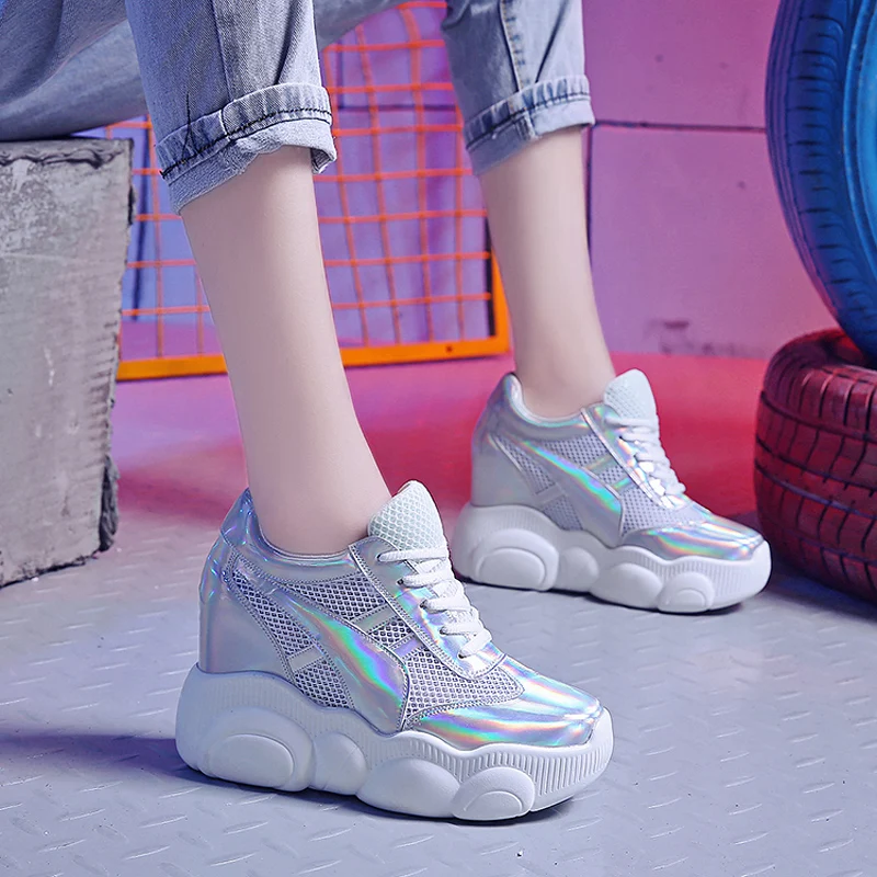 

Chunky Sneakers Mesh Breathable Women Platform Sneakers Casual Shoes Summer Running Shoes 9cm High Heel Platform Wedges Creepers