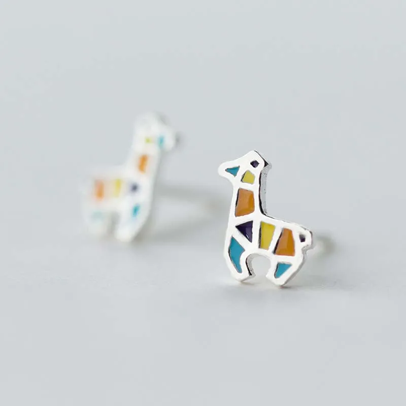 Милые Цветной Жираф коты серьги 925 пробы Серебряные серьги для Для женщин девушке подарок животного стерлингового серебра-аксессуары и украшения