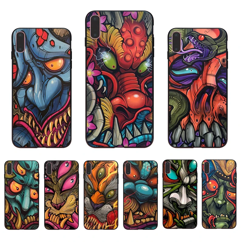

IMIDO Fashion colorful cool devil tattoo Soft silicone phone case for iphone 6 7 8 5 X Xs Xr Xsmax 6s/7/8/6plus 5S 6s TPU shell