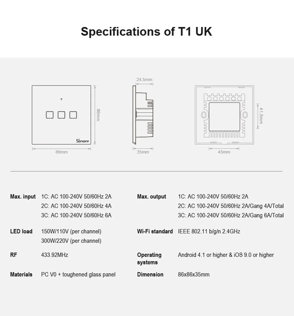 Itead Sonoff T1UK 1/2/3 433 МГц RF управления Wifi сенсорный выключатель с RM433 поддерживает LAN работает с Amazon Alexa Google Home IFTTT