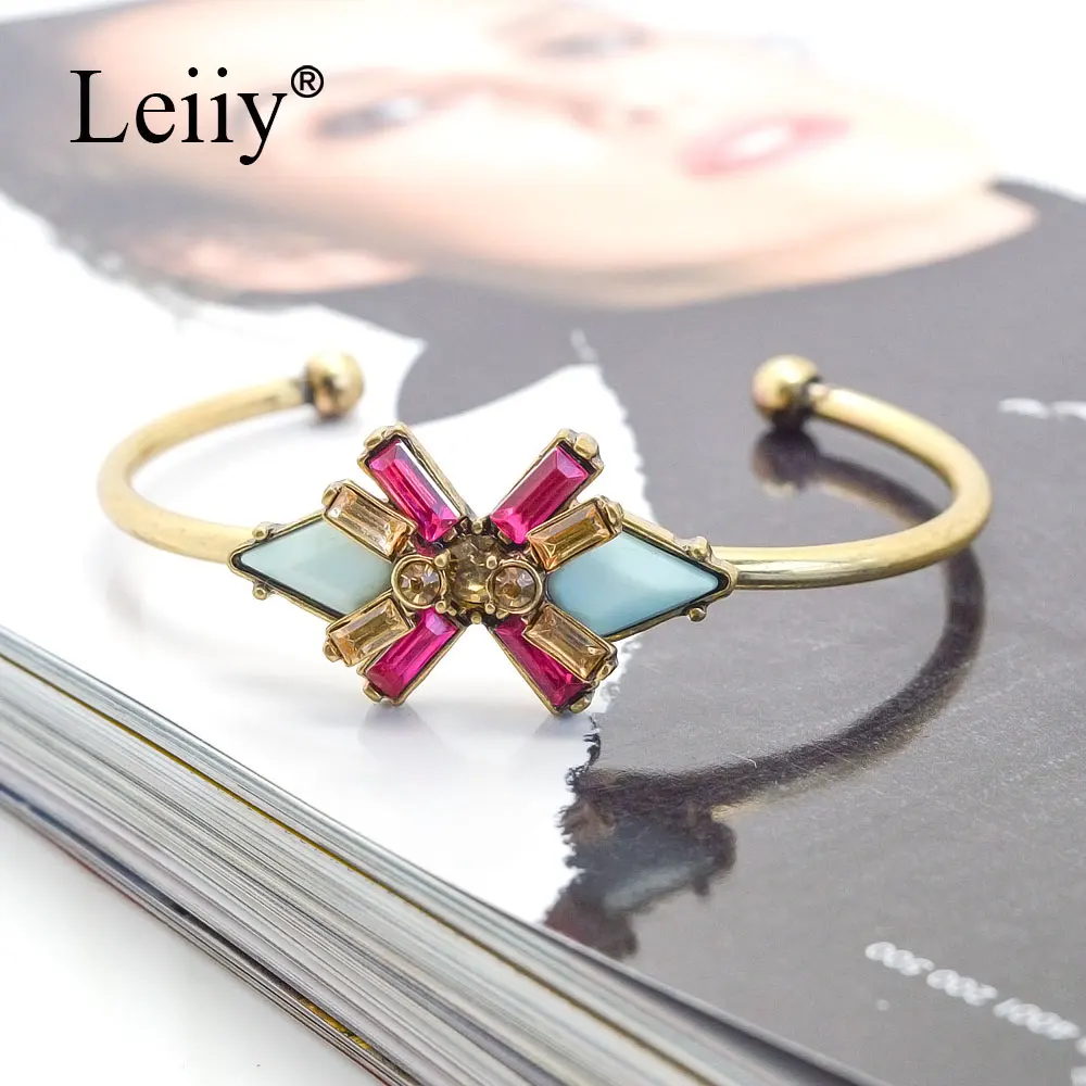 LEIIY Bohemia Rhinestone Cuff Bangles For Women Vintage Gold Multicolored Acrylic Open &amp Bracelet Party Jewelry | Украшения и