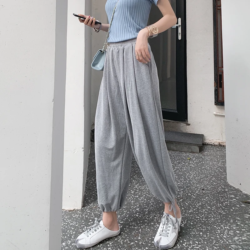 

Mishow 2019 Summer New Casual Solid Gray Sports Legging Loose Elasticed Waist Tapered Carrot Pants MX19B2585