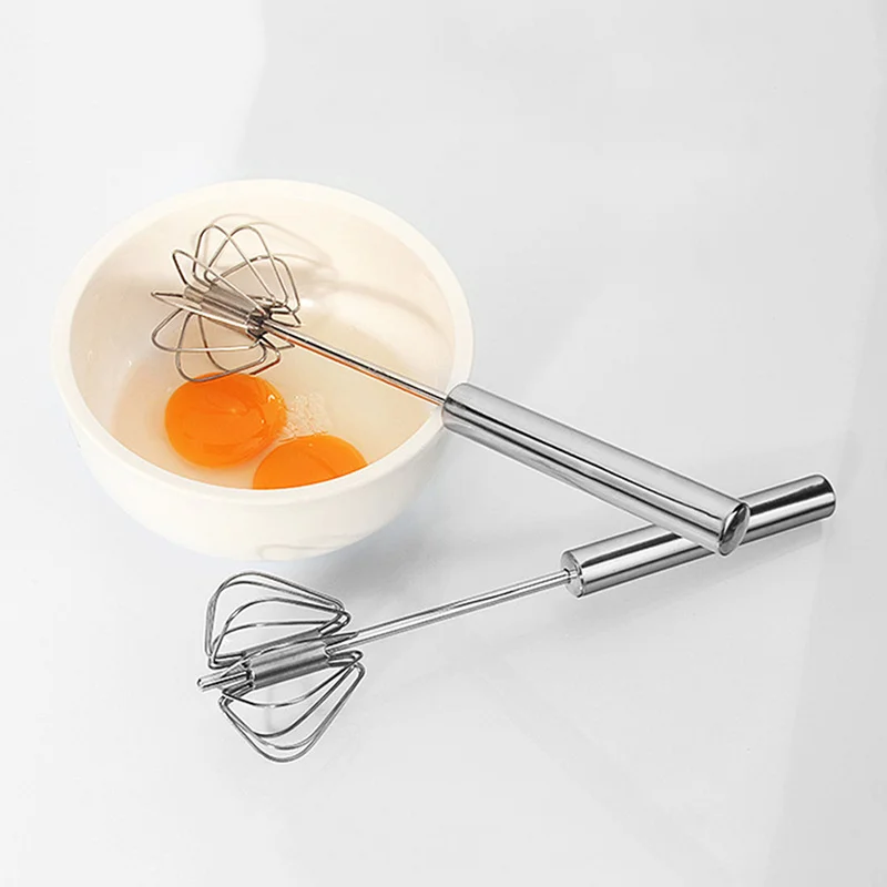 

Stainless Steel Durable Semi-automatic Mixer Egg Beater Manual Self Turning Egg Cream Stirring Whisk Hand Blender Kitchen Tools